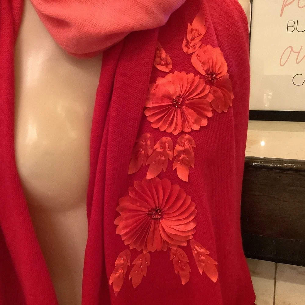 Beautiful ombré pink/red scarf wrap with fringe‎ valentines BOGO